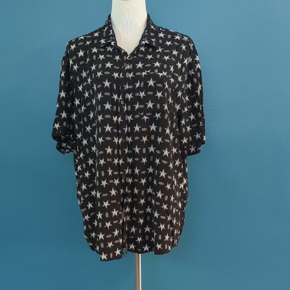 Black Star Patterned Button Up Shirt